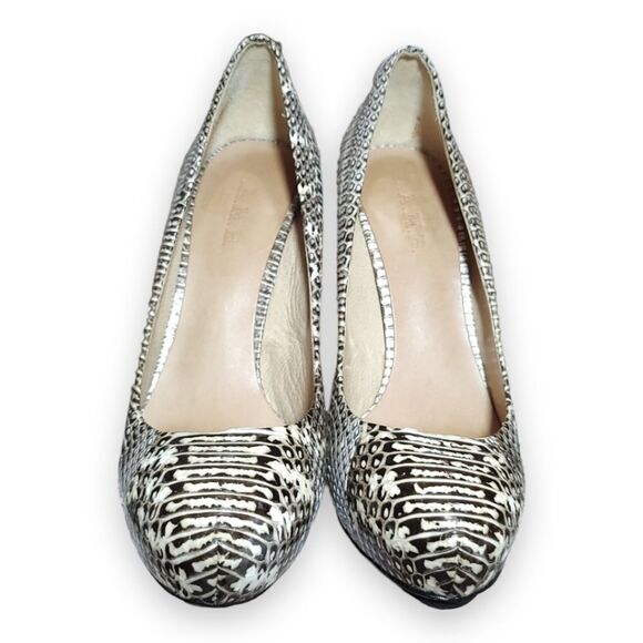 L.A.M.B. Prissy 8 M Tan Snake Print Leather Round Toe 5" Stiletto High Heels - Picture 4 of 13